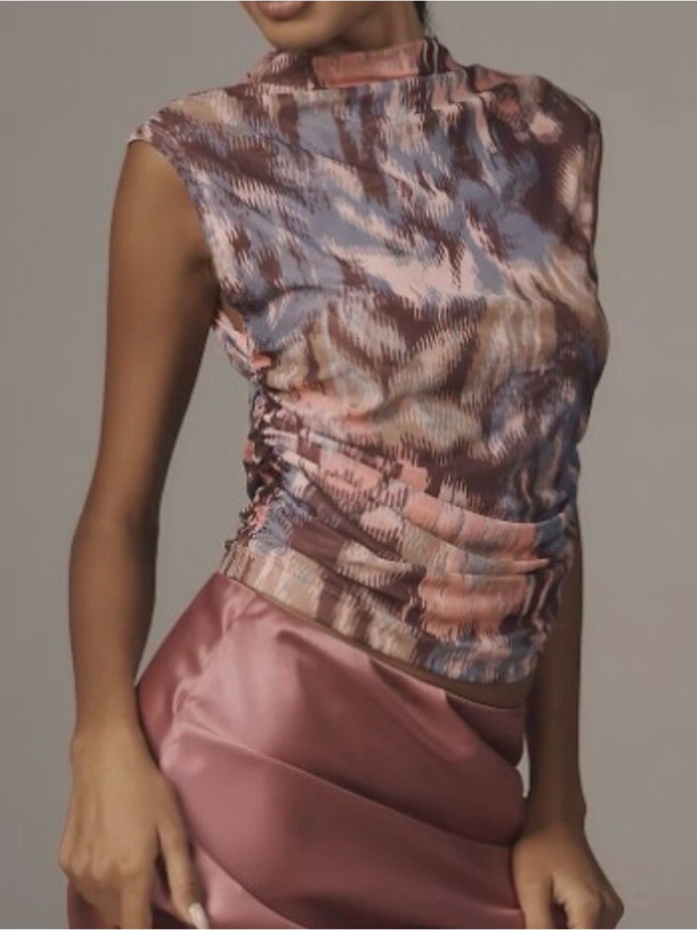 Maeve Mock-Neck Mesh Muscle Top